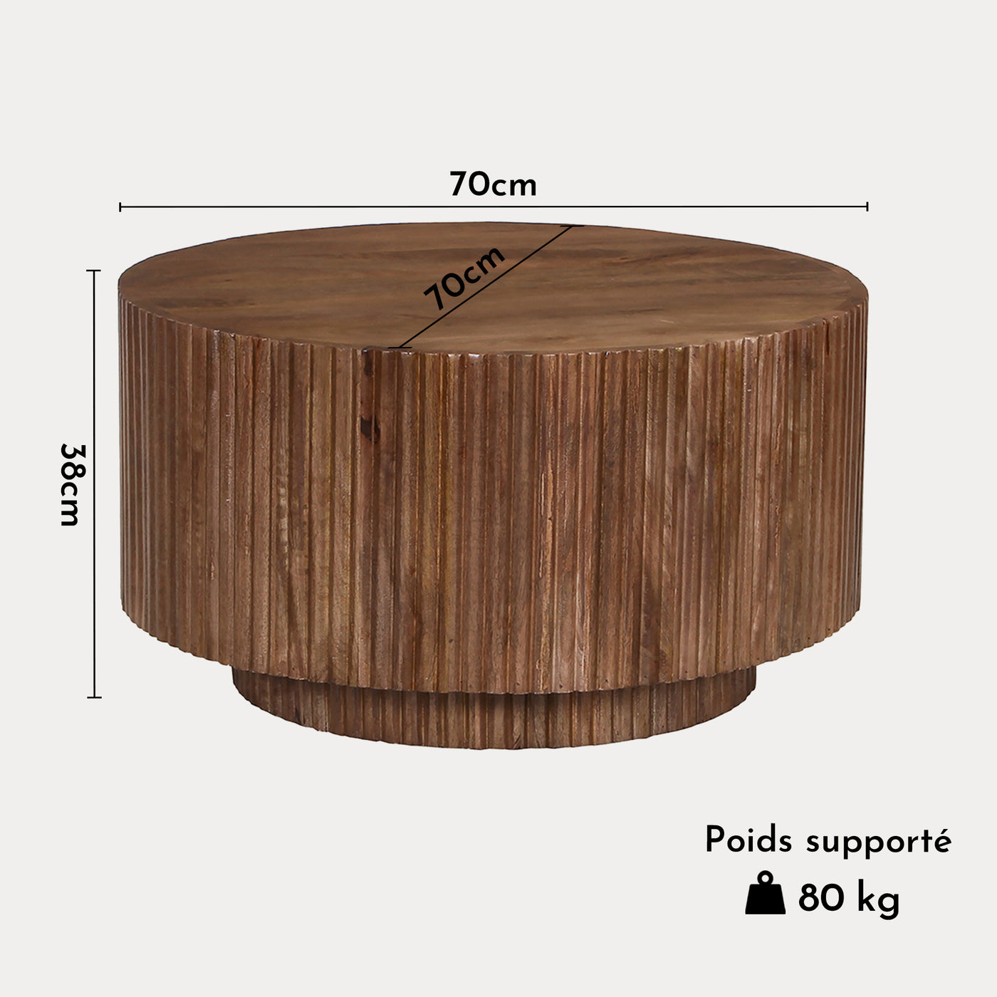 VICTOR Table basse bois de manguier brun clair 70 cm