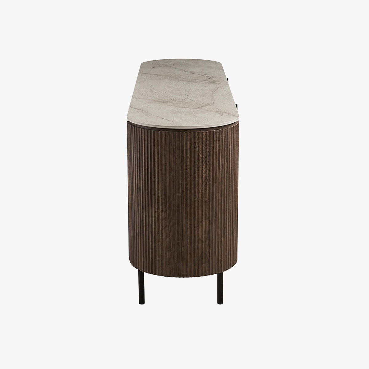 VIGO Buffet 4 portes en pierre frittée beige et couleur bois foncé - Mobilier Deco