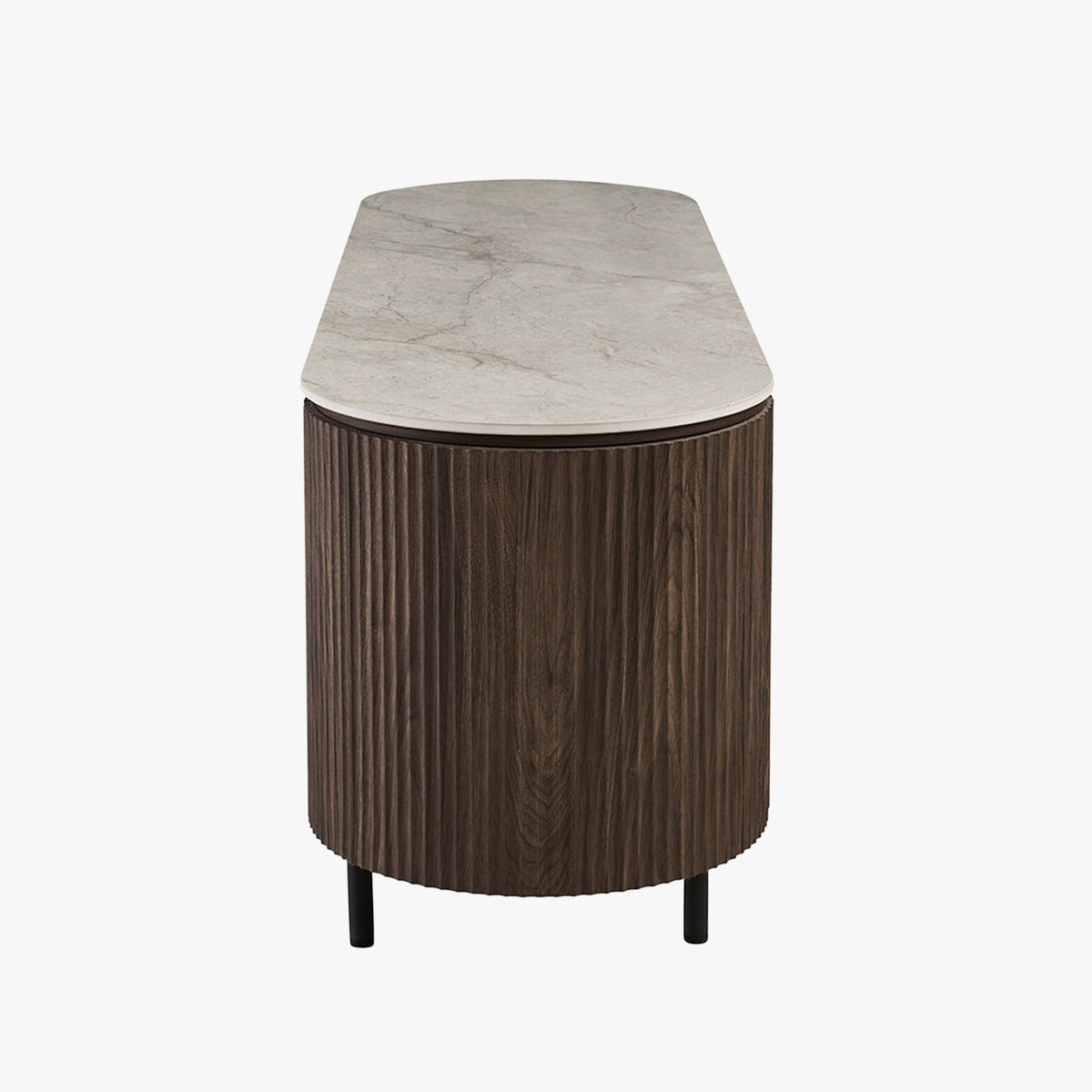 VIGO Meuble TV 2 portes et 2 niches en pierre frittée beige et couleur bois foncé - Mobilier Deco