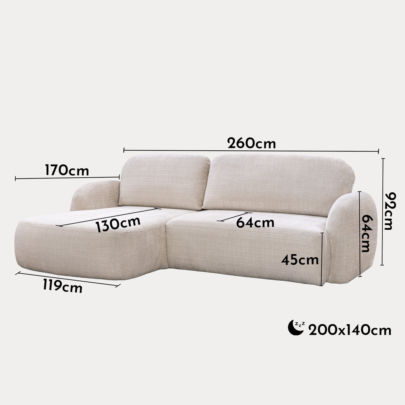 VIONA Canapé d'angle convertible avec coffre en tissu beige - Angle gauche