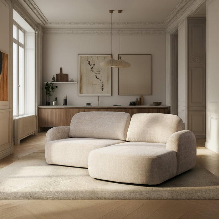 VIONA Canapé d'angle convertible avec coffre en tissu beige - Angle droit