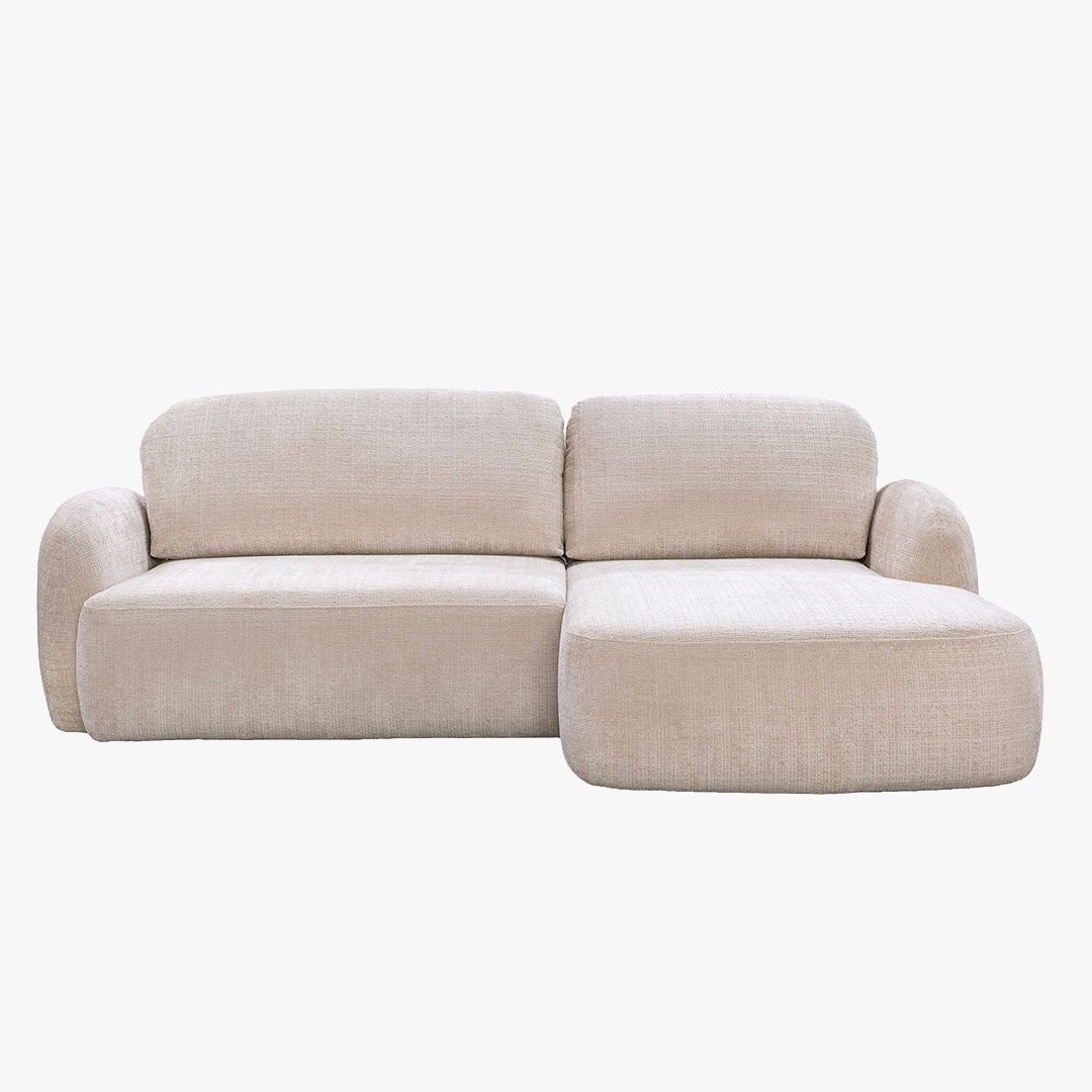 VIONA Canapé d'angle convertible avec coffre en tissu beige - Angle droit - Canapé d'angle convertible - Mobilier Deco