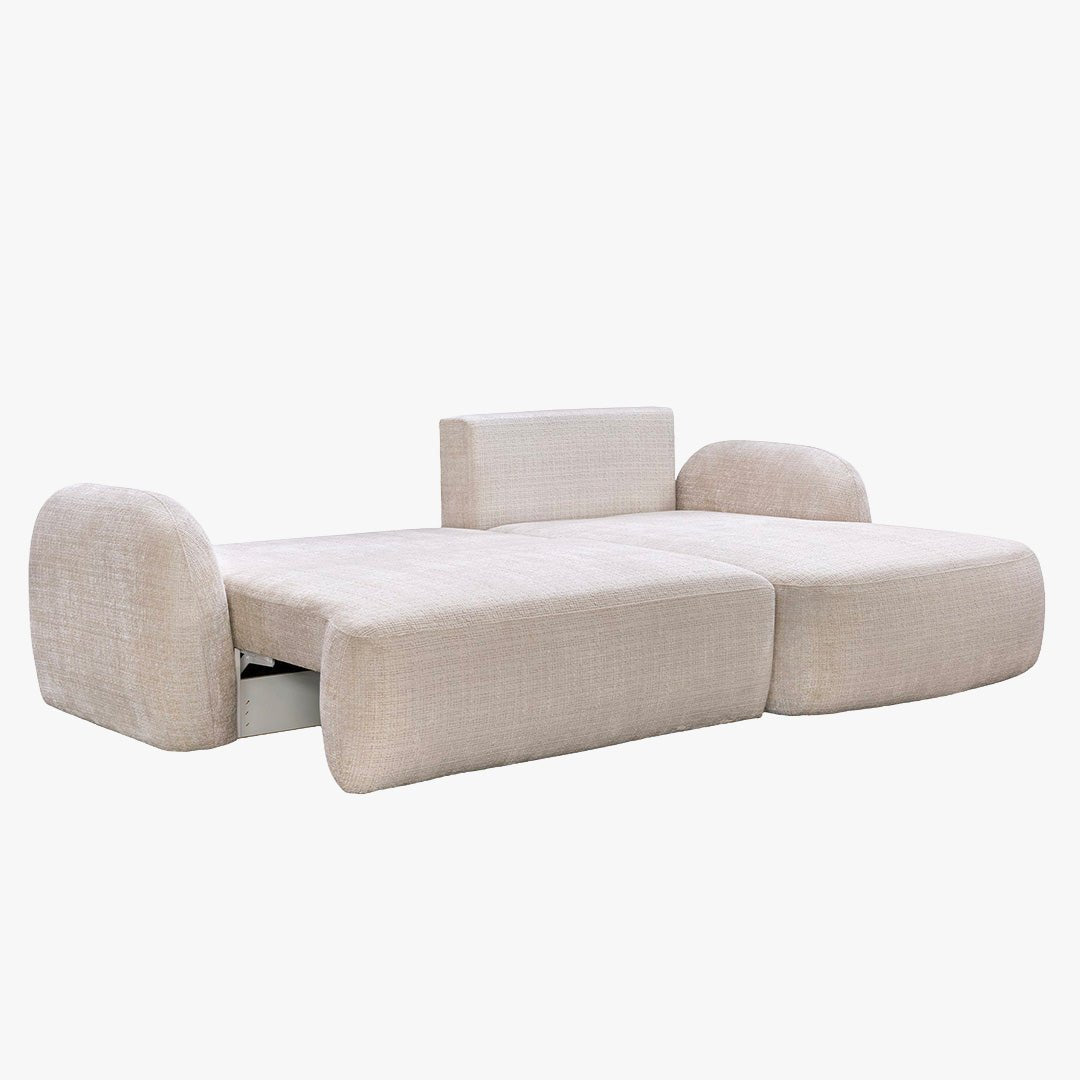 VIONA Canapé d'angle convertible avec coffre en tissu beige - Angle droit - Canapé d'angle convertible - Mobilier Deco