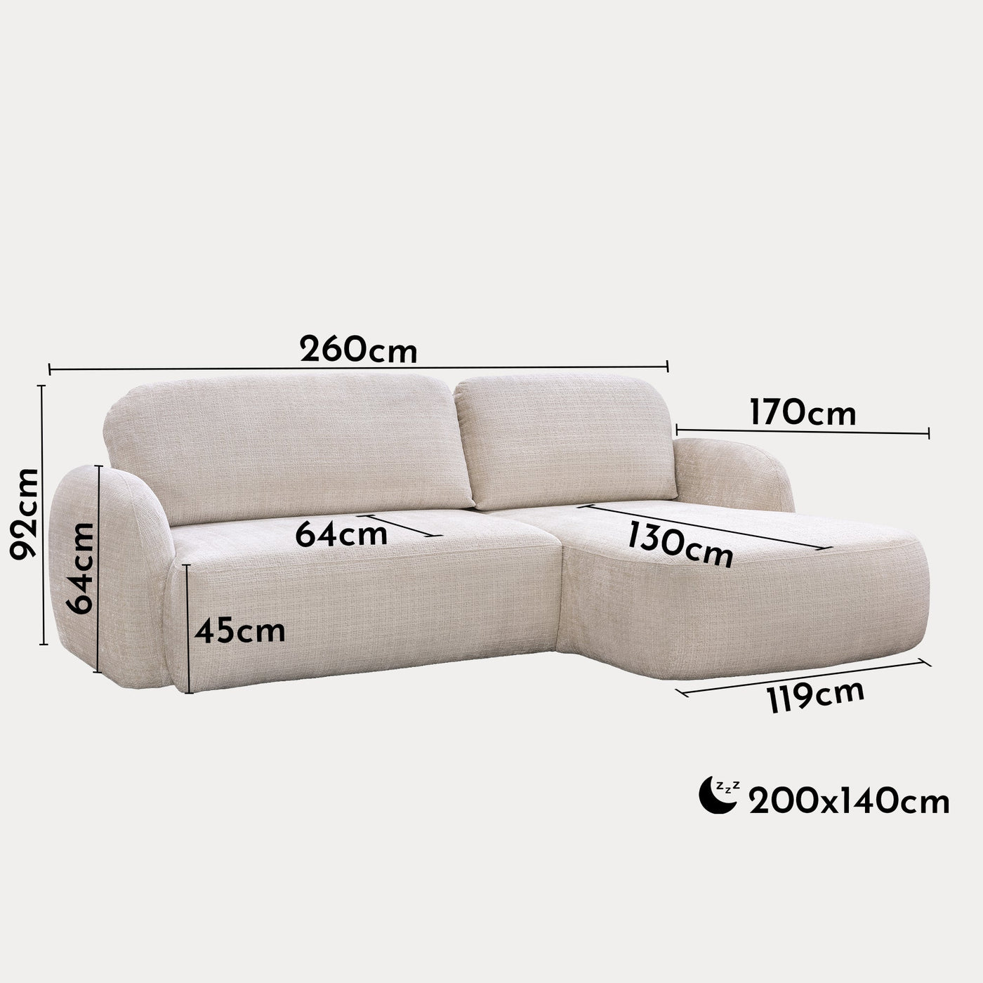 VIONA Canapé d'angle convertible avec coffre en tissu beige - Angle droit - Canapé d'angle convertible - Mobilier Deco