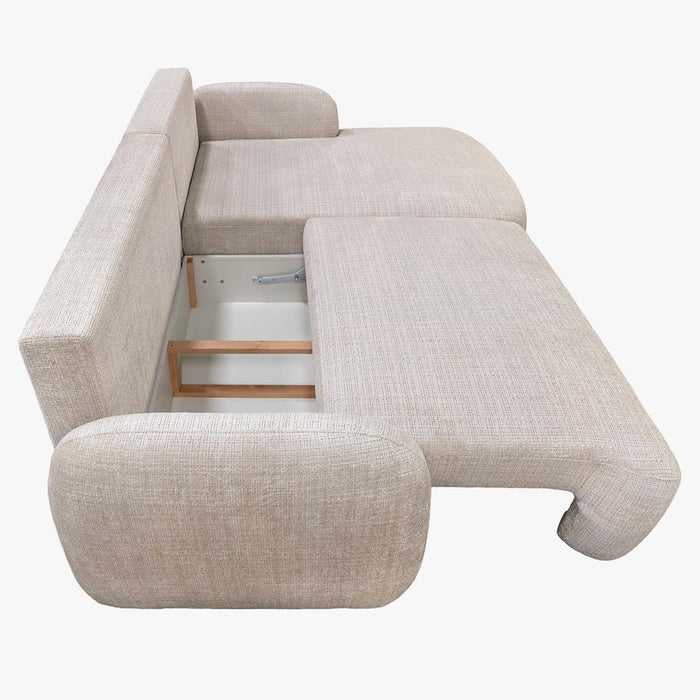 VIONA Canapé d'angle convertible avec coffre en tissu beige - Angle droit