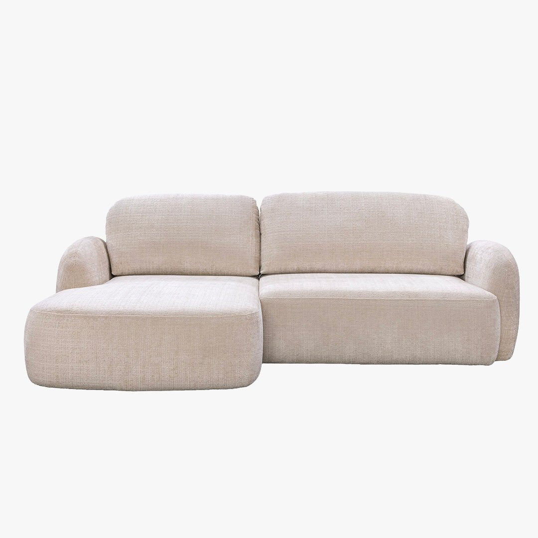 VIONA Canapé d'angle convertible avec coffre en tissu beige - Angle gauche - Canapé d'angle convertible - Mobilier Deco