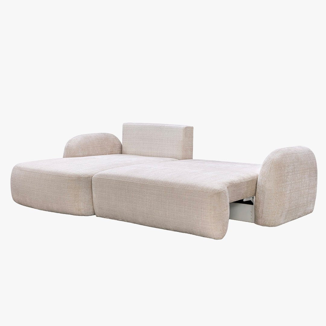 VIONA Canapé d'angle convertible avec coffre en tissu beige - Angle gauche - Canapé d'angle convertible - Mobilier Deco