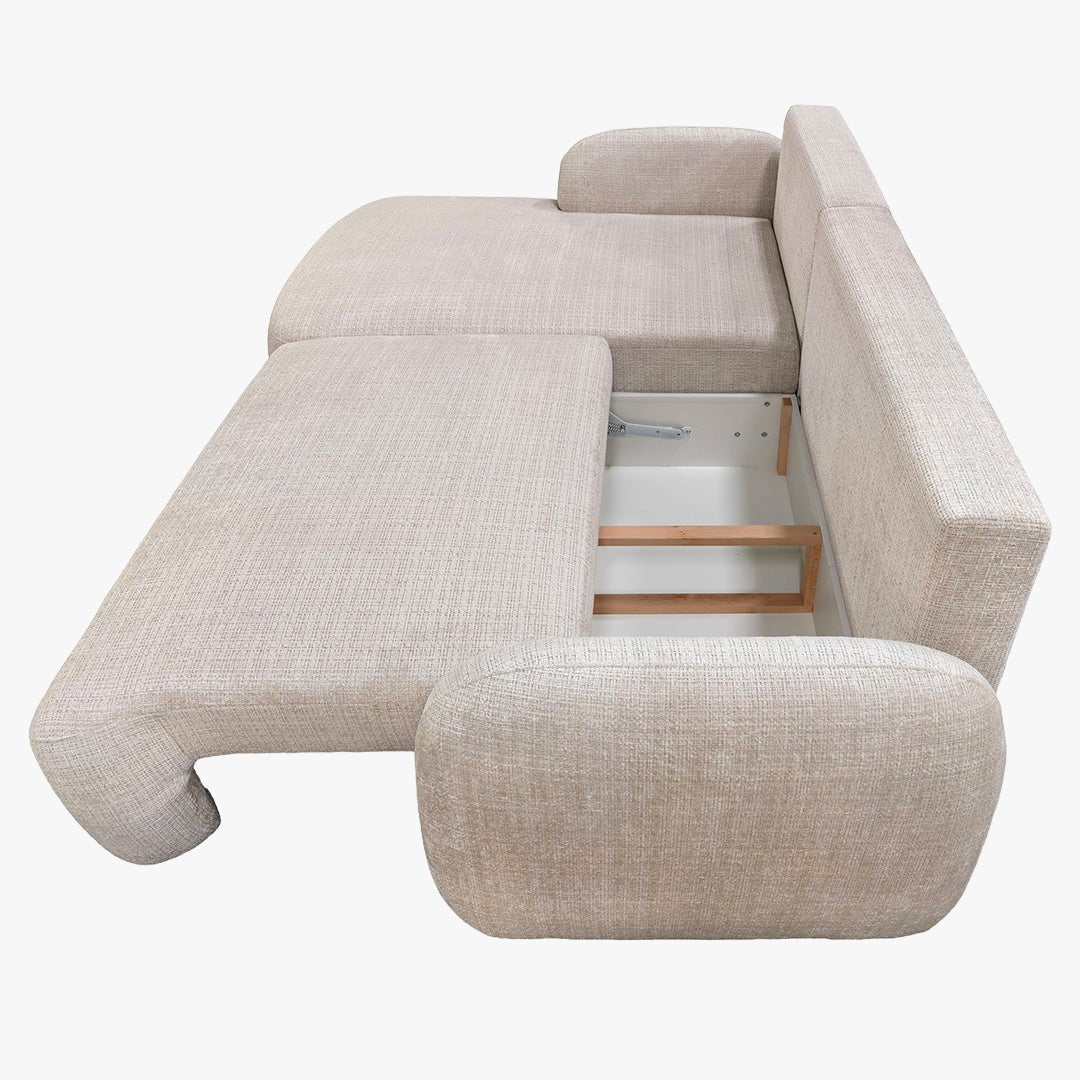 VIONA Canapé d'angle convertible avec coffre en tissu beige - Angle gauche - Canapé d'angle convertible - Mobilier Deco
