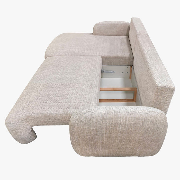 VIONA Canapé d'angle convertible avec coffre en tissu beige - Angle gauche