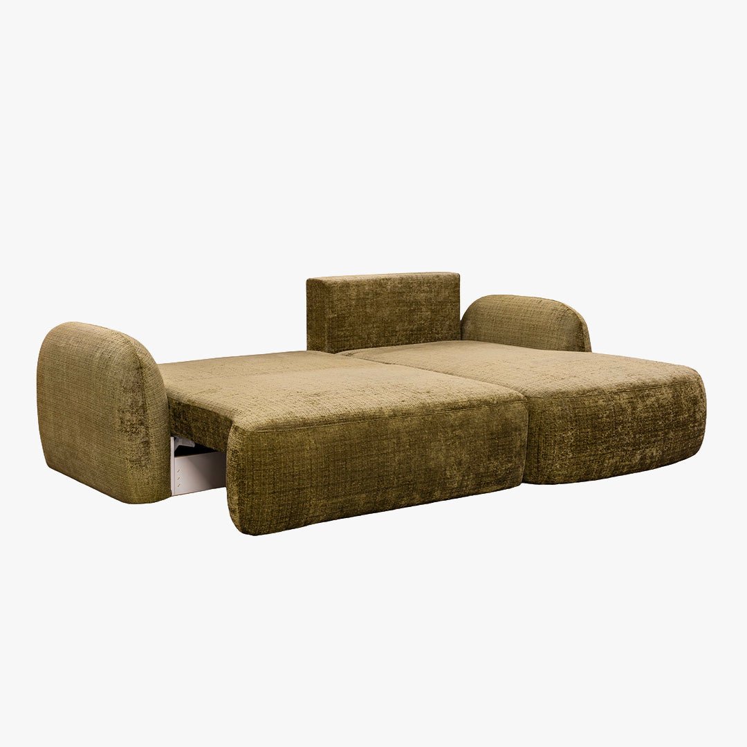 VIONA Canapé d'angle convertible avec coffre en tissu vert - Angle droit - Canapé d'angle convertible - Mobilier Deco