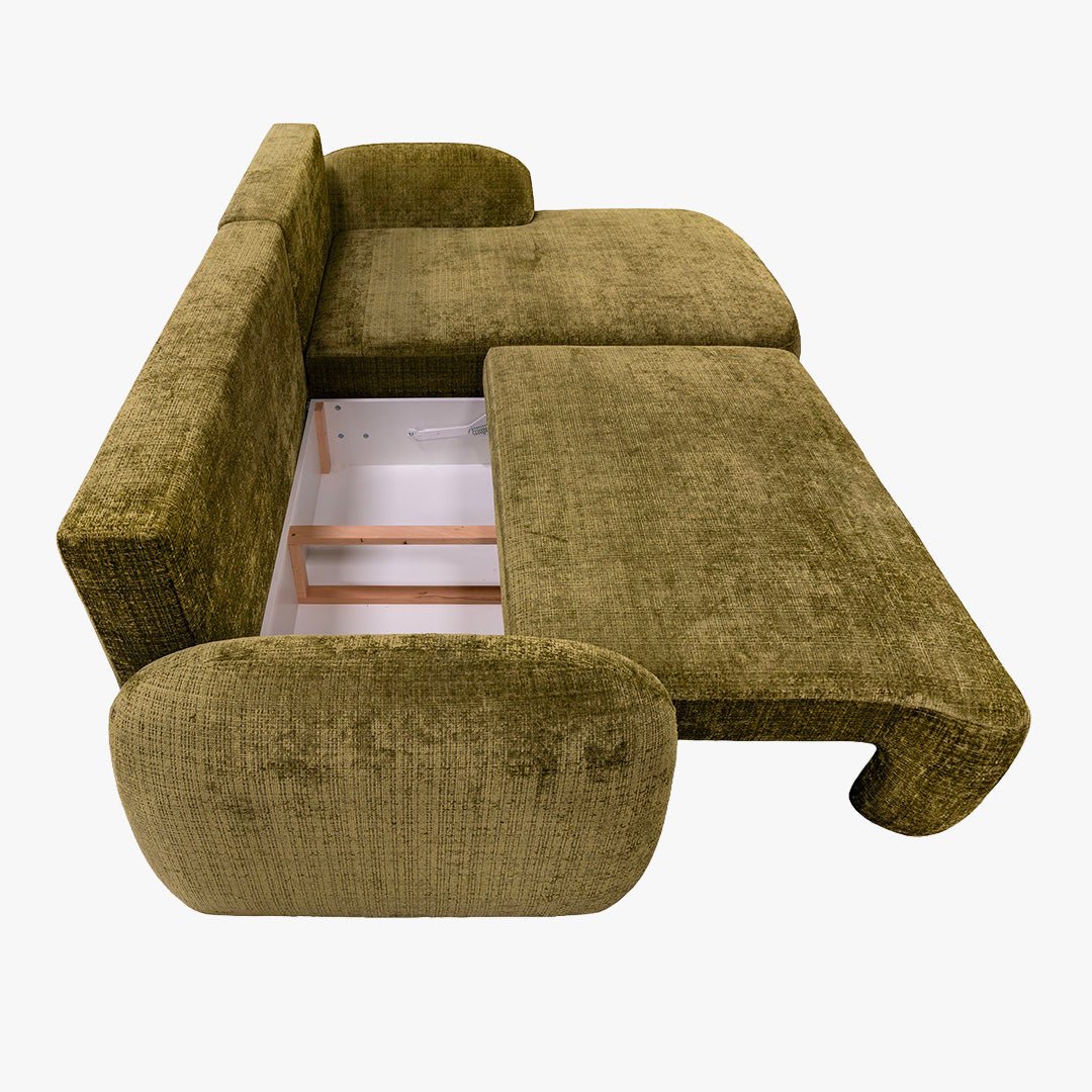 VIONA Canapé d'angle convertible avec coffre en tissu vert - Angle droit - Canapé d'angle convertible - Mobilier Deco
