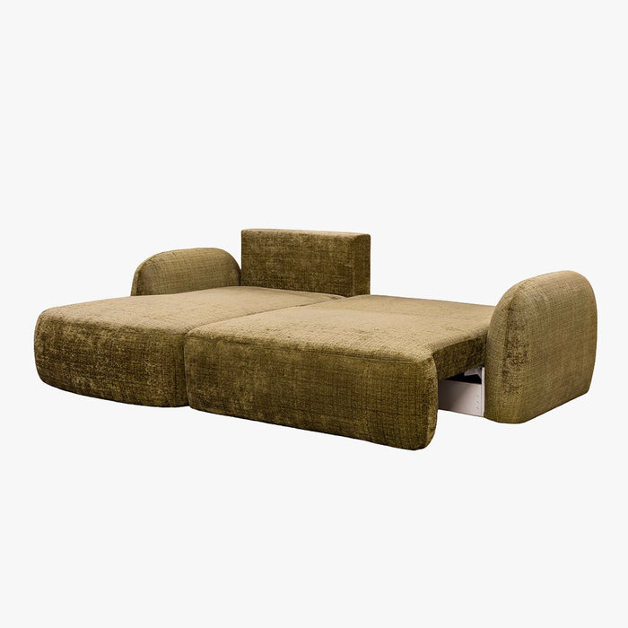 VIONA Canapé d'angle convertible avec coffre en tissu vert - Angle gauche