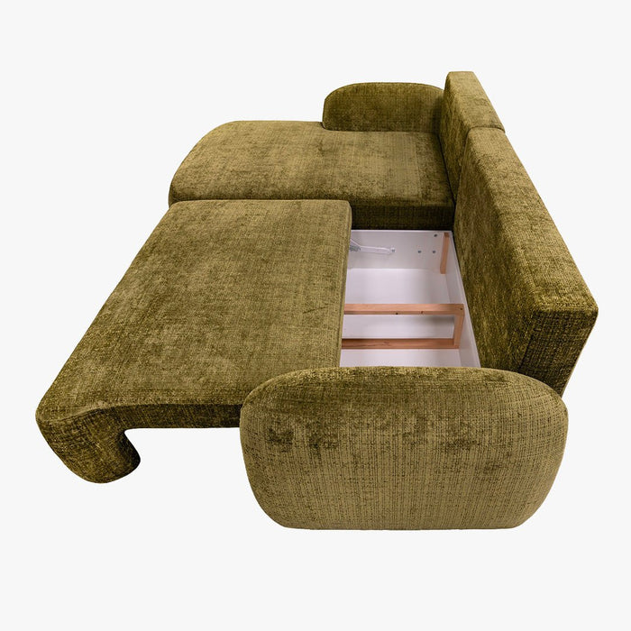 VIONA Canapé d'angle convertible avec coffre en tissu vert - Angle gauche
