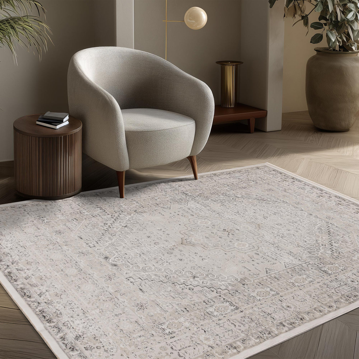 VISTA Tapis oriental blanc écru et beige - 160x230 cm