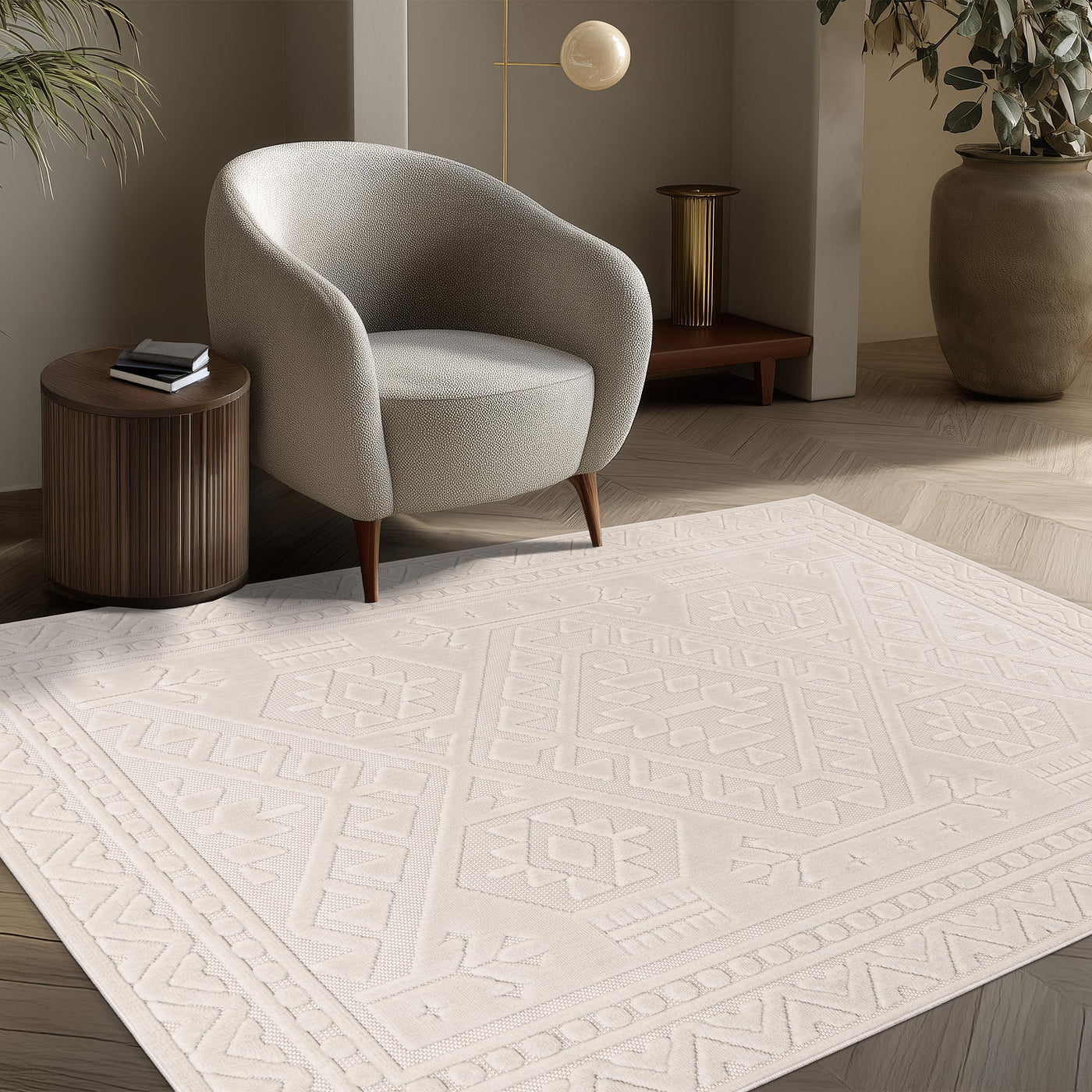 VIVA 2 Tapis en tissu doux à motif en relief blanc écru - 160x230 cm