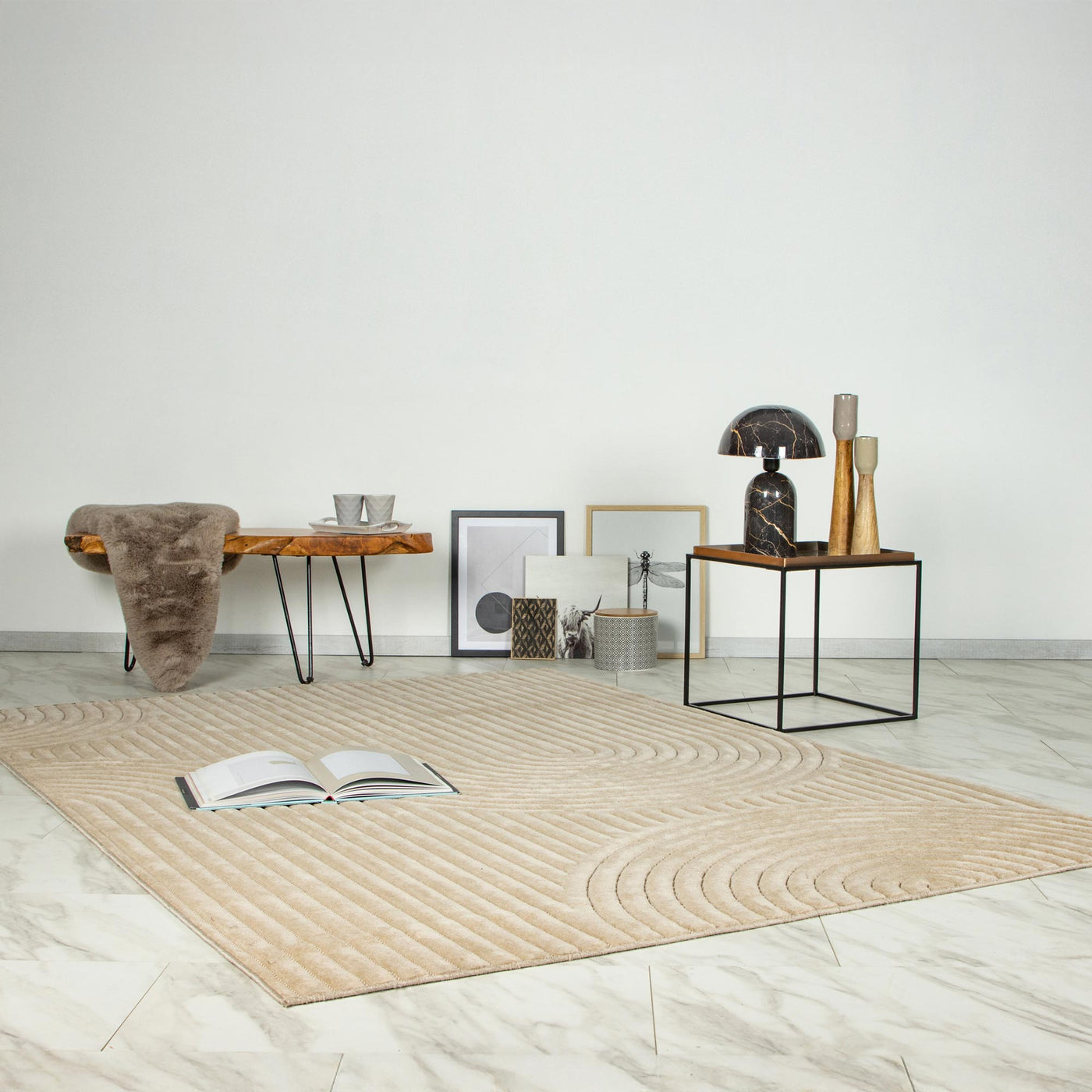 VIVA Tapis en tissu doux à motif en relief beige - 160x230 cm