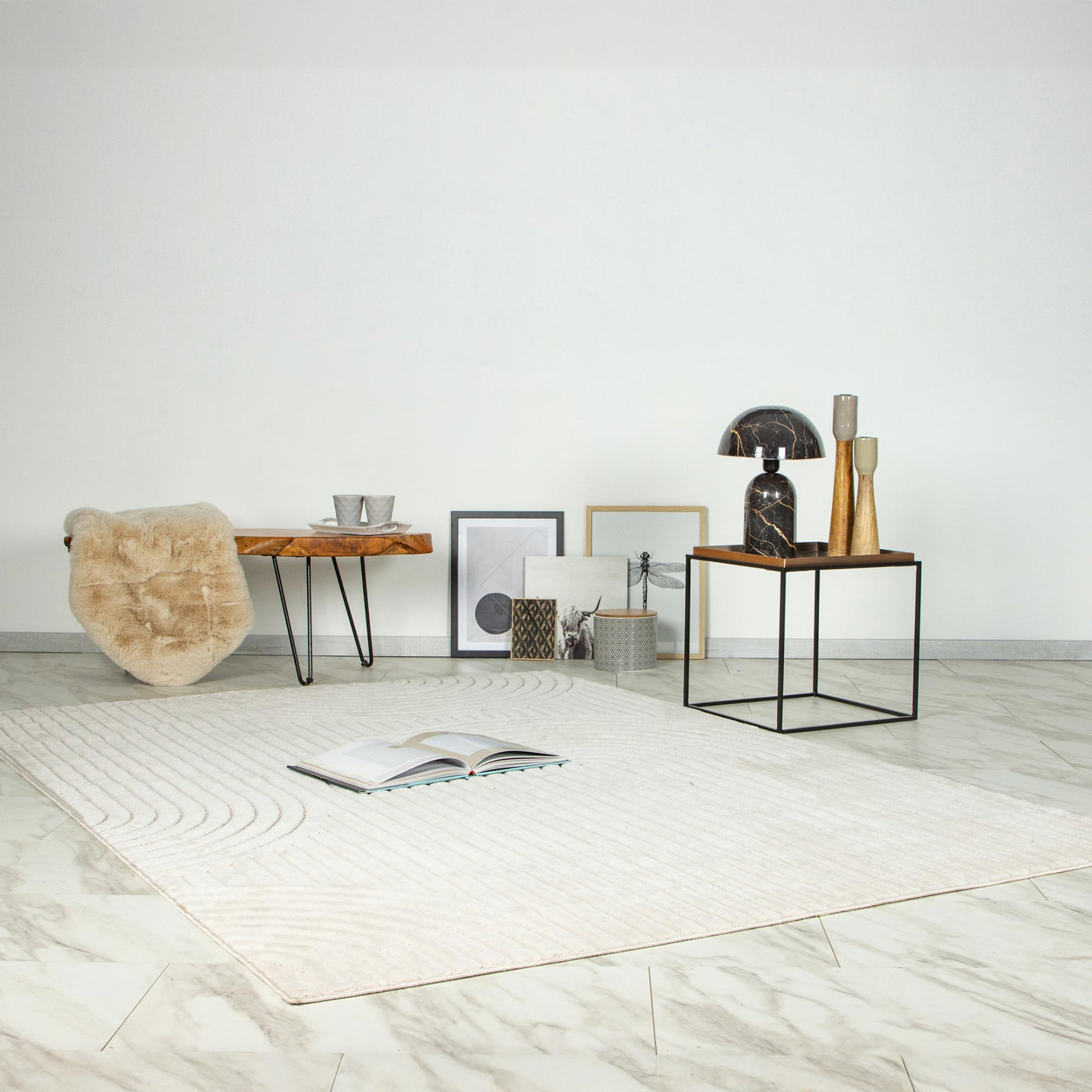 VIVA Tapis en tissu doux à motif en relief blanc écru - 160x230 cm