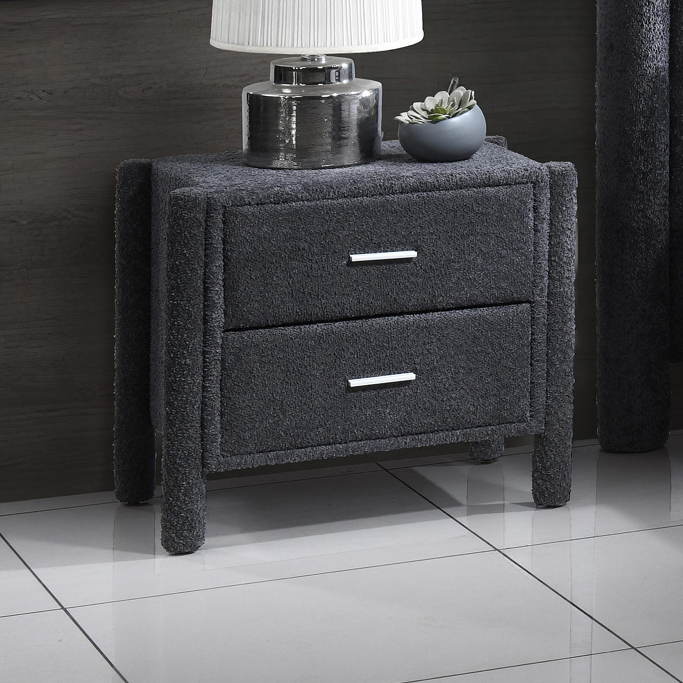 VOKIA Table de chevet 2 tiroirs effet peau de mouton gris foncé