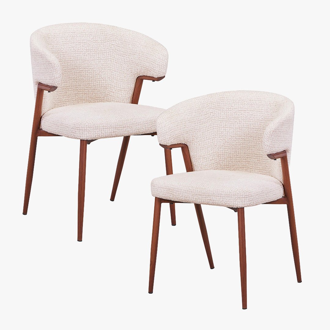 WAYNE Lot de 2 chaises en tissu beige pieds couleur bois foncé - Chaise de repas - Mobilier Deco