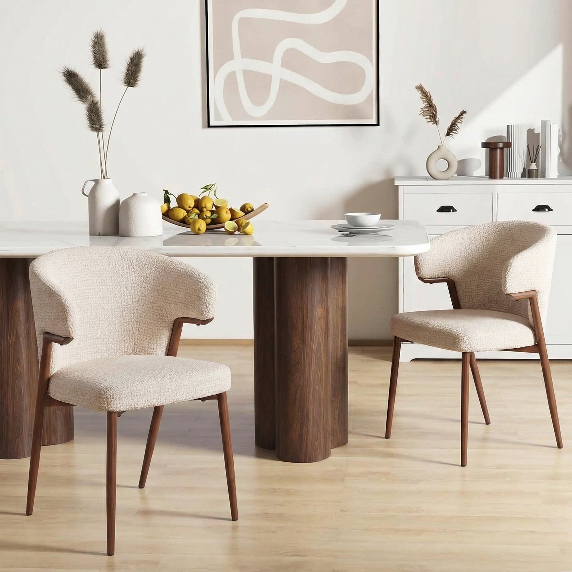 WAYNE Lot de 2 chaises en tissu beige pieds couleur bois foncé - Chaise de repas - Mobilier Deco