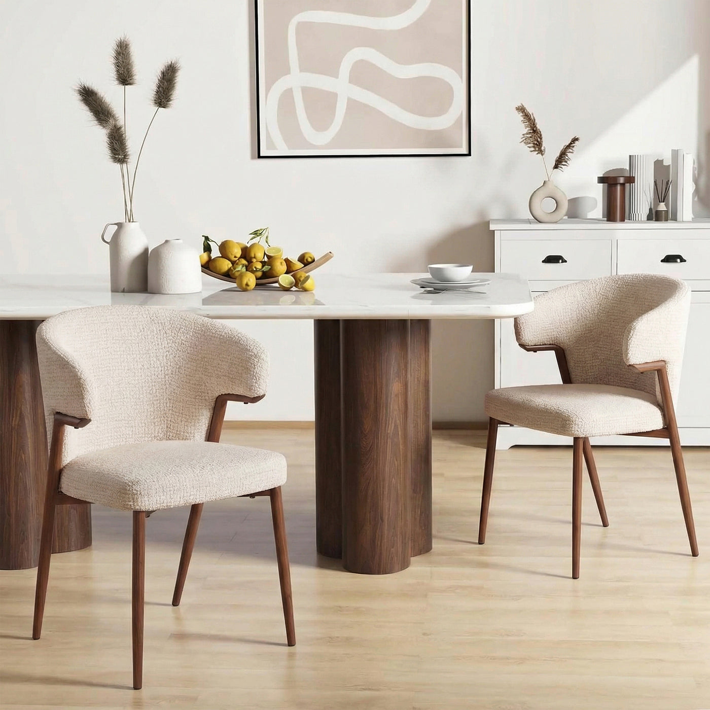 WAYNE Lot de 2 chaises en tissu beige pieds couleur bois foncé