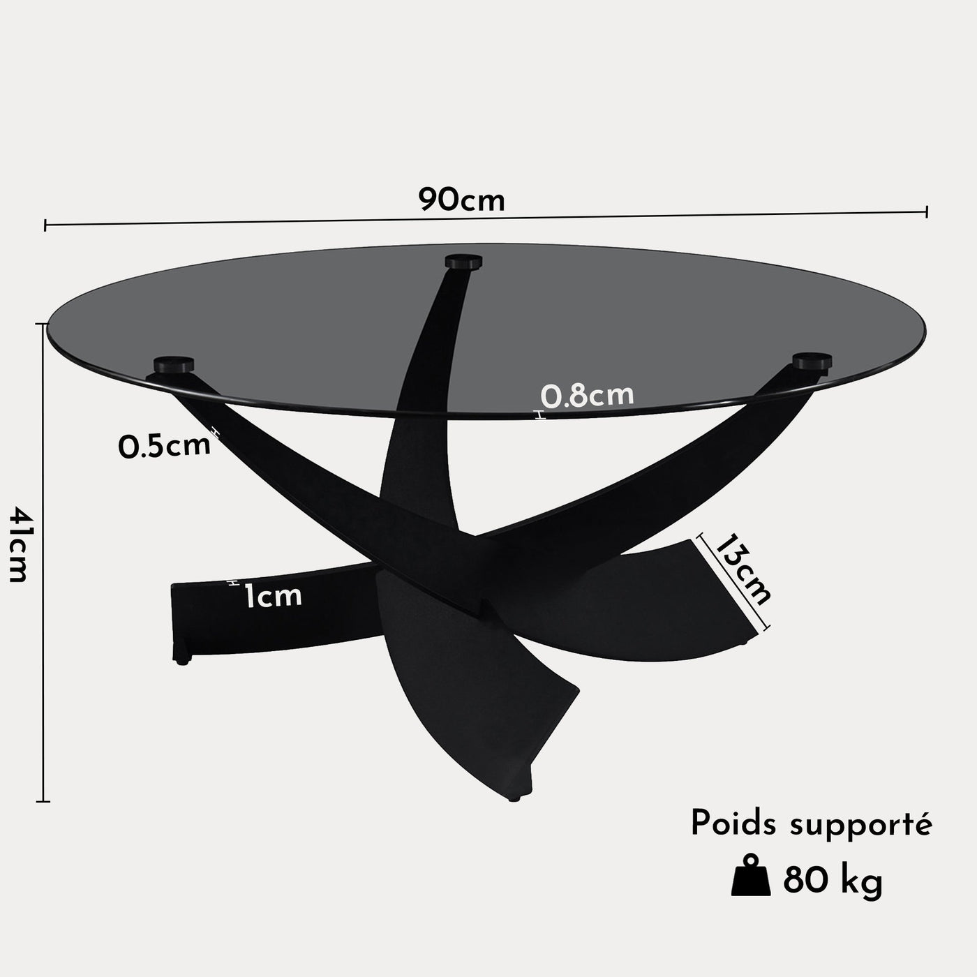 WESTON Table basse en verre teinté pieds croisés noir - Table basse - Mobilier Deco