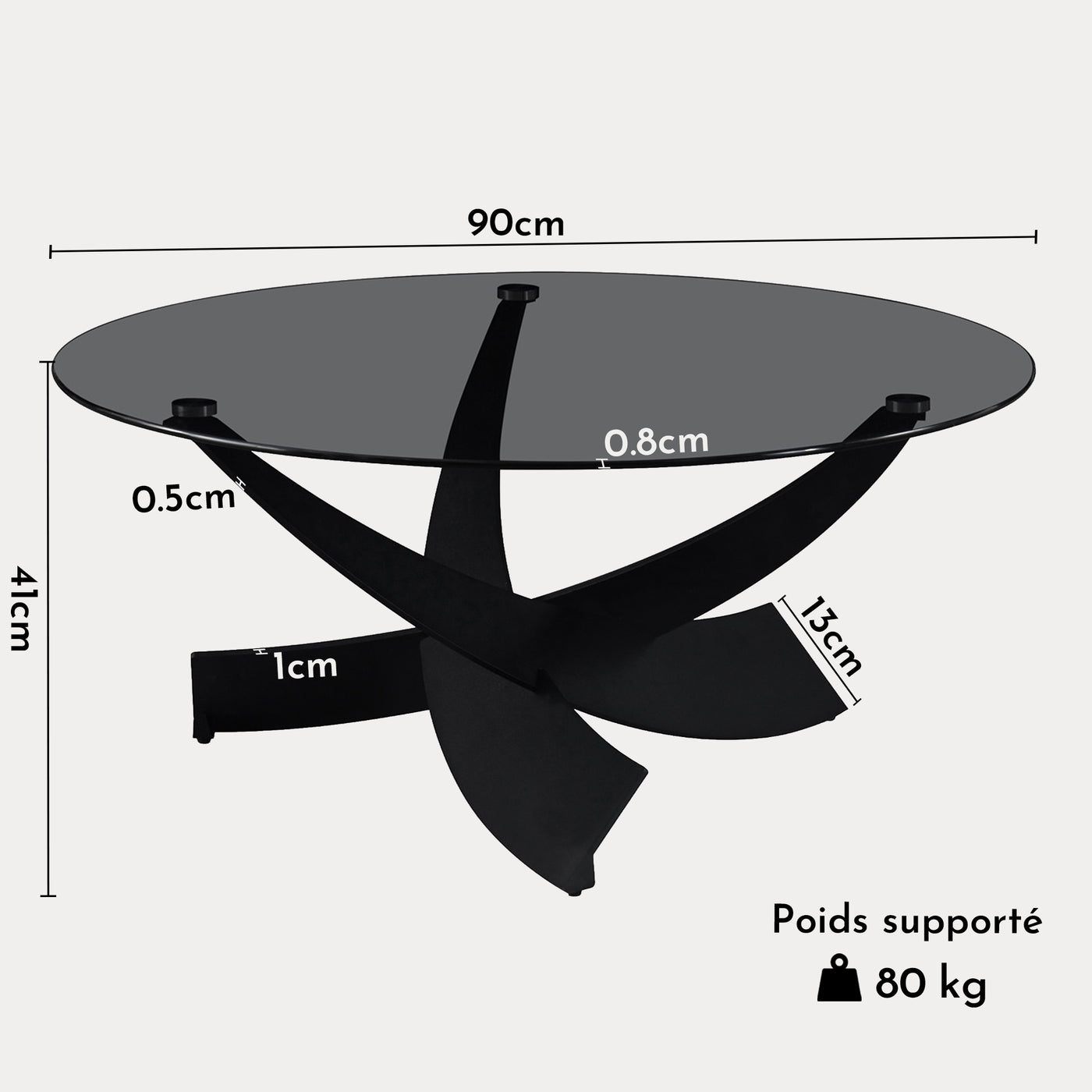 WESTON Table basse en verre teinté pieds croisés noir