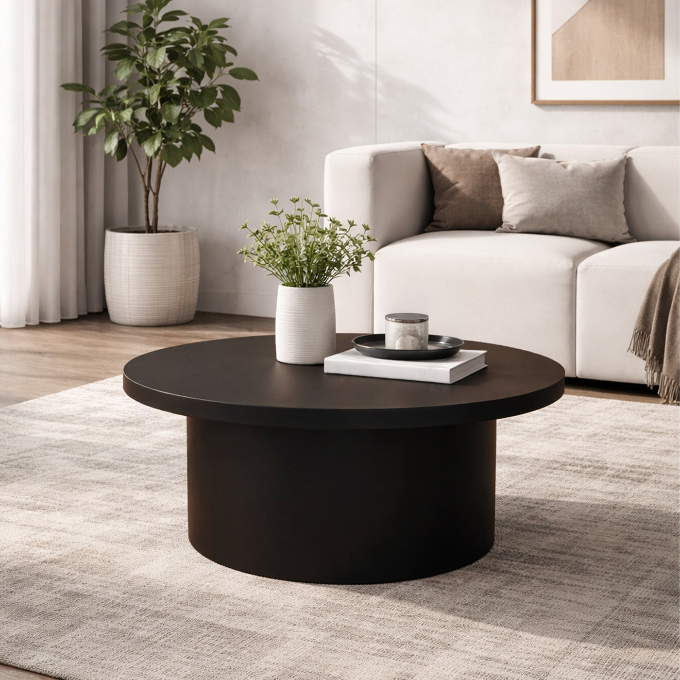 YARA Table basse ronde plateau en marbre d'ingénierie marron
