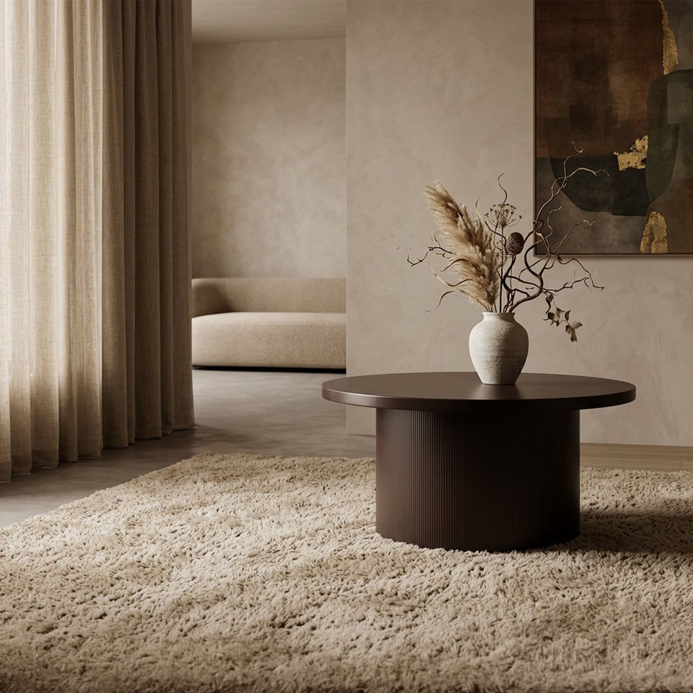 YARA Table basse ronde plateau en marbre d'ingénierie marron - Table basse - Mobilier Deco