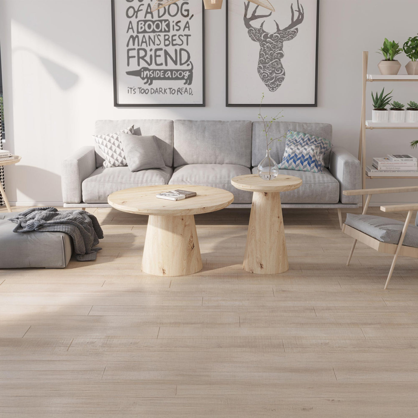 ZAYA Table basse ronde en bois couleur chêne vieilli piètement en cône - Table basse - Mobilier Deco