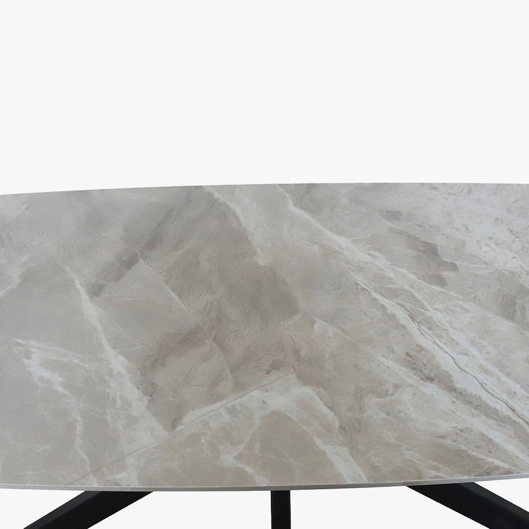 ZELIANA Table à manger pierre brillant gris pieds métal noir - Table à manger - Mobilier Deco