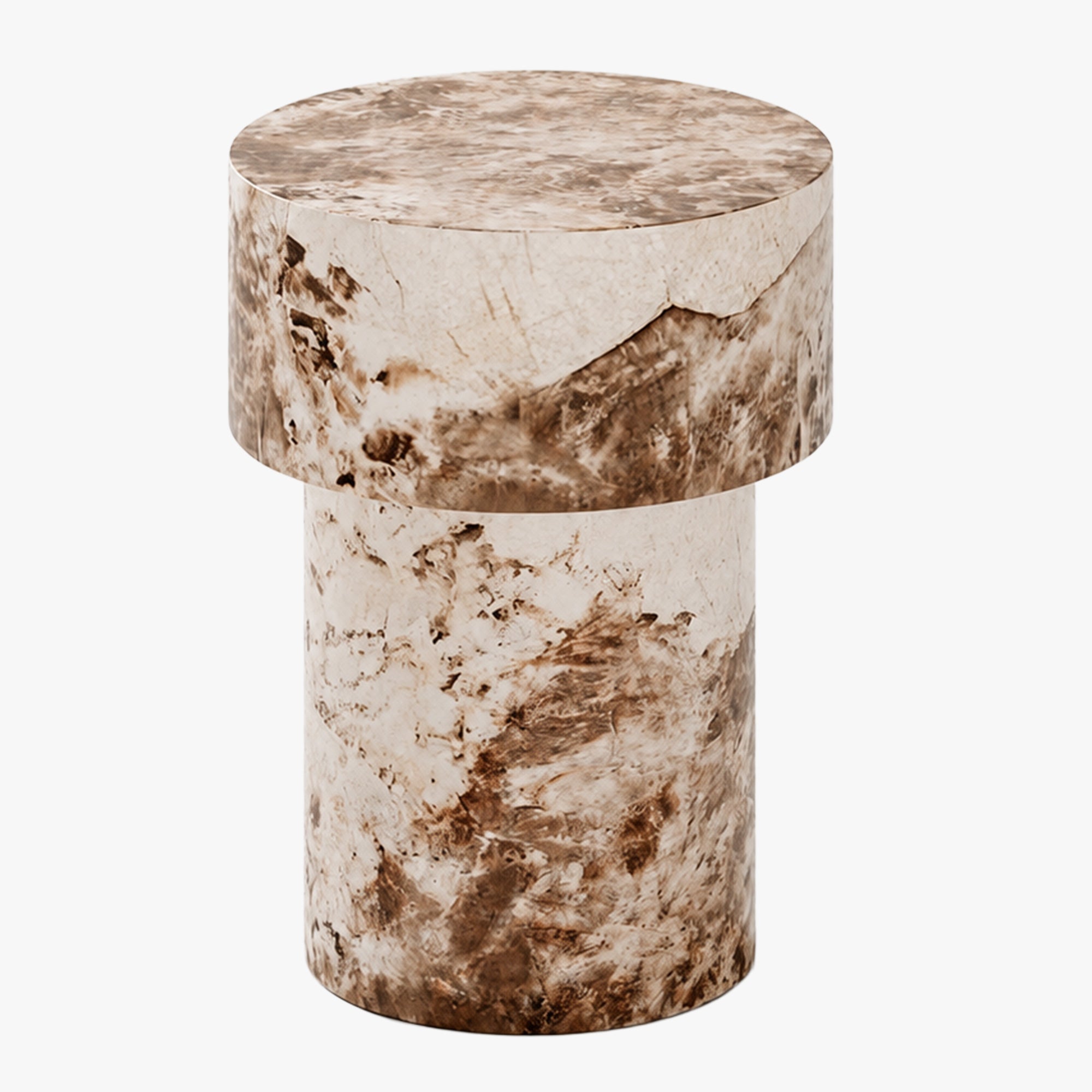 ZENA-39 Table d'appoint ronde en marbre d'ingénierie beige et marron D39 cm - Table basse - Mobilier Deco