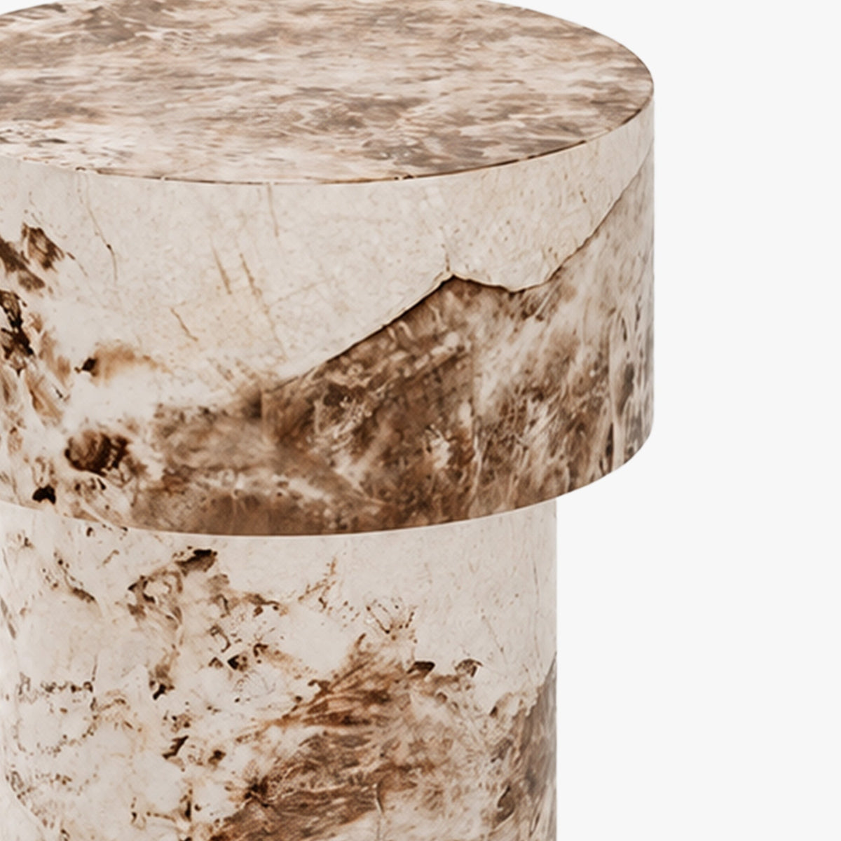 ZENA-39 Table d'appoint ronde en marbre d'ingénierie beige et marron D39 cm - Table basse - Mobilier Deco