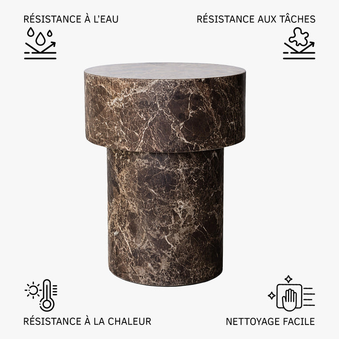 ZENA-39 Table d'appoint ronde en marbre d'ingénierie marron D39 cm