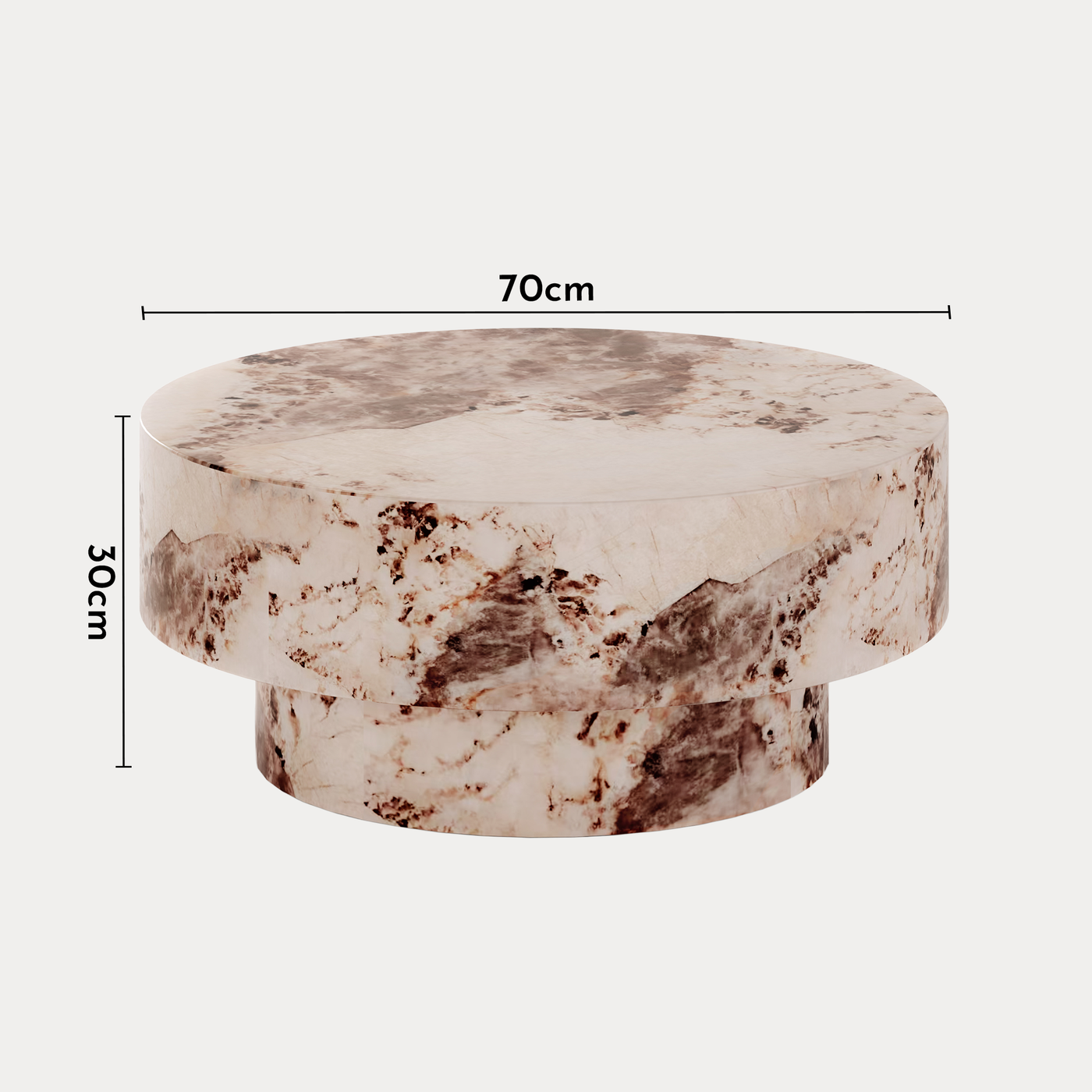 ZENA-70 Table basse ronde en marbre d'ingénierie beige et marron D70 cm