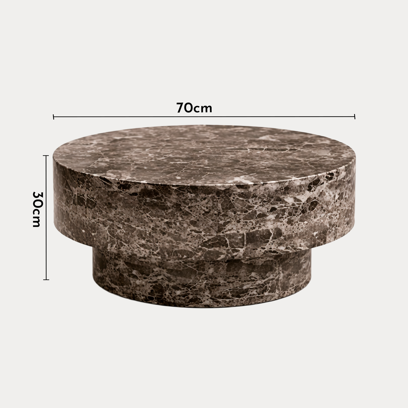 ZENA-70 Table basse ronde en marbre d'ingénierie marron D70 cm