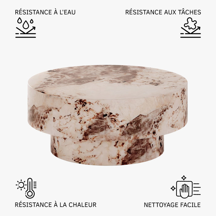 ZENA-70 Table basse ronde en marbre d'ingénierie beige et marron D70 cm