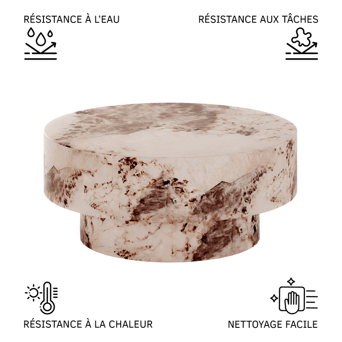 ZENA-70 Table basse ronde en marbre d'ingénierie beige et marron D70 cm