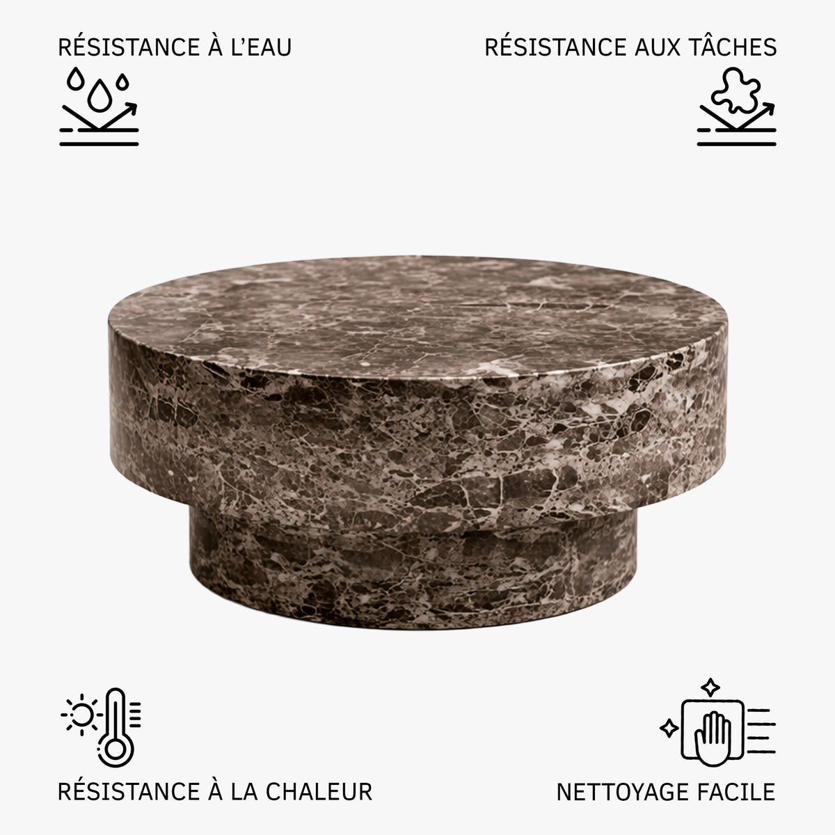ZENA-70 Table basse ronde en marbre d'ingénierie marron D70 cm - Table basse - Mobilier Deco