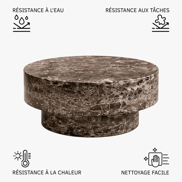 ZENA-70 Table basse ronde en marbre d'ingénierie marron D70 cm