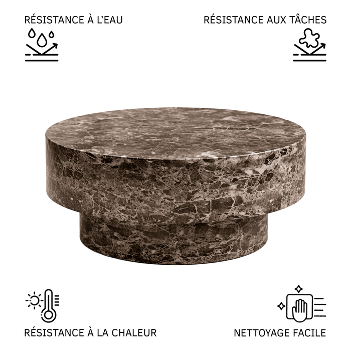 ZENA-70 Table basse ronde en marbre d'ingénierie marron D70 cm