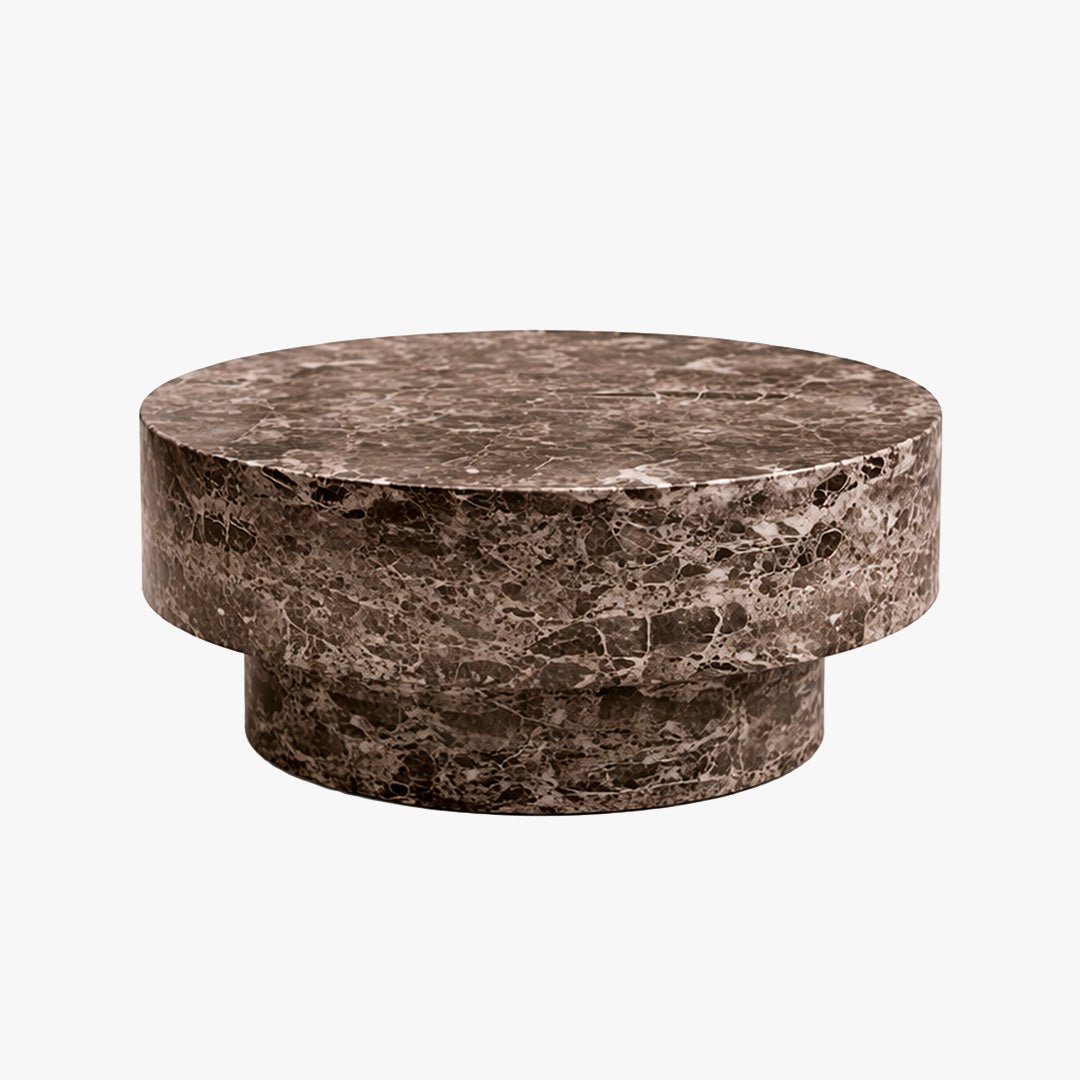 ZENA-70 Table basse ronde en marbre d'ingénierie marron D70 cm - Table basse - Mobilier Deco