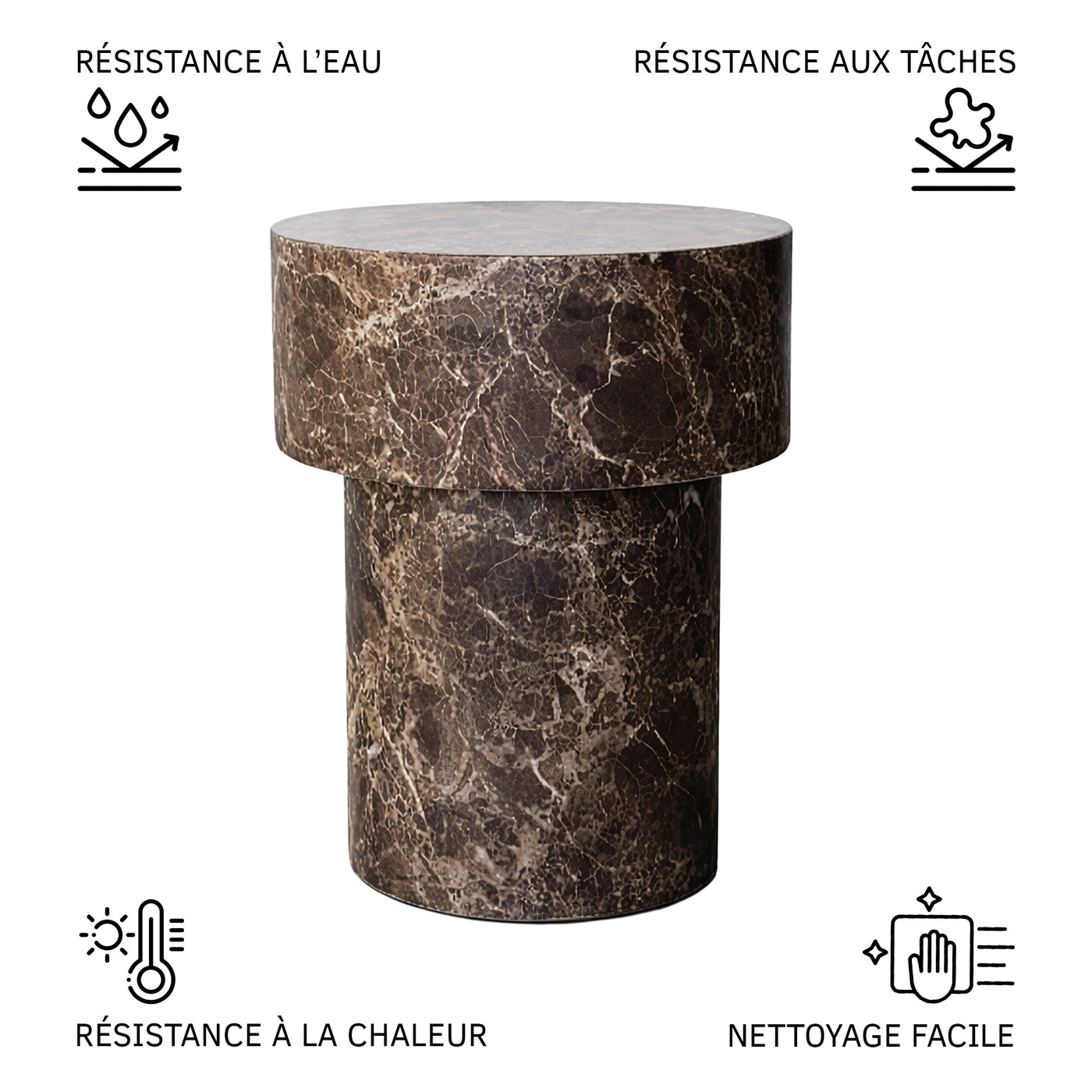 ZENA-39 Table d'appoint ronde en marbre d'ingénierie marron D39 cm