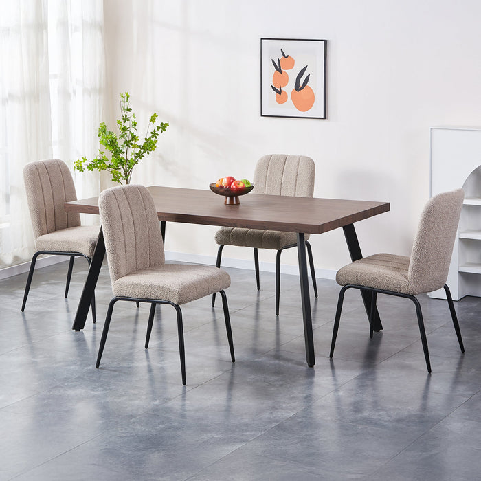 ZERA Lot de 4 chaises en tissu bouclette beige pieds en métal noir