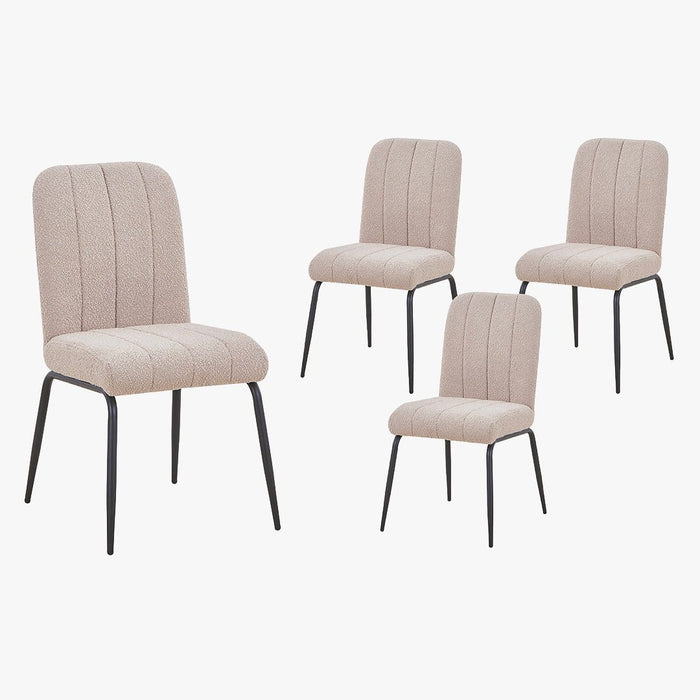 ZERA Lot de 4 chaises en tissu bouclette beige pieds en métal noir