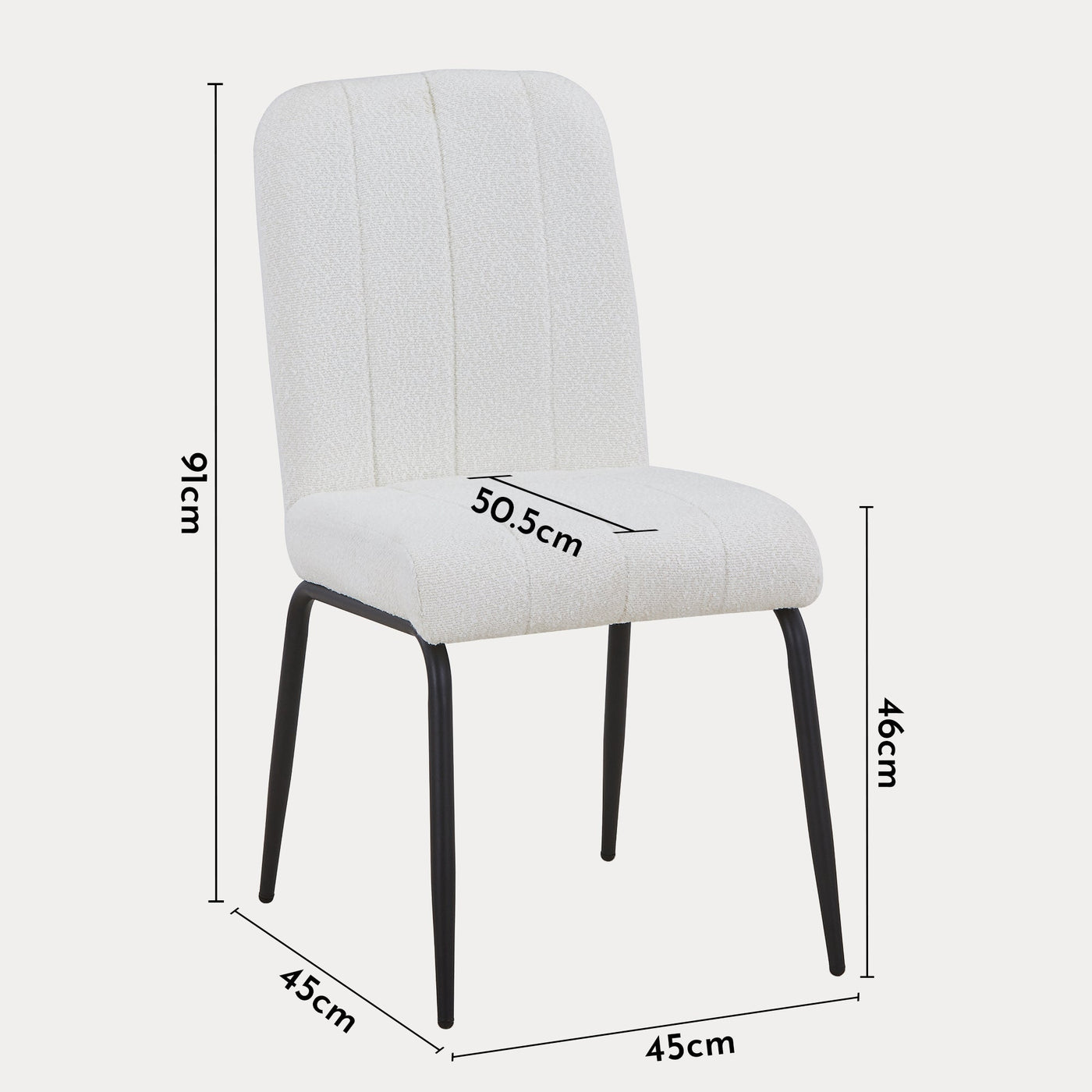ZERA Lot de 4 chaises en tissu bouclette blanc écru pieds en métal noir - Chaise de repas - Mobilier Deco