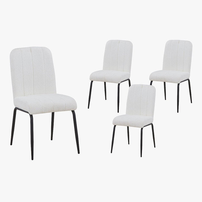 ZERA Lot de 4 chaises en tissu bouclette blanc écru pieds en métal noir