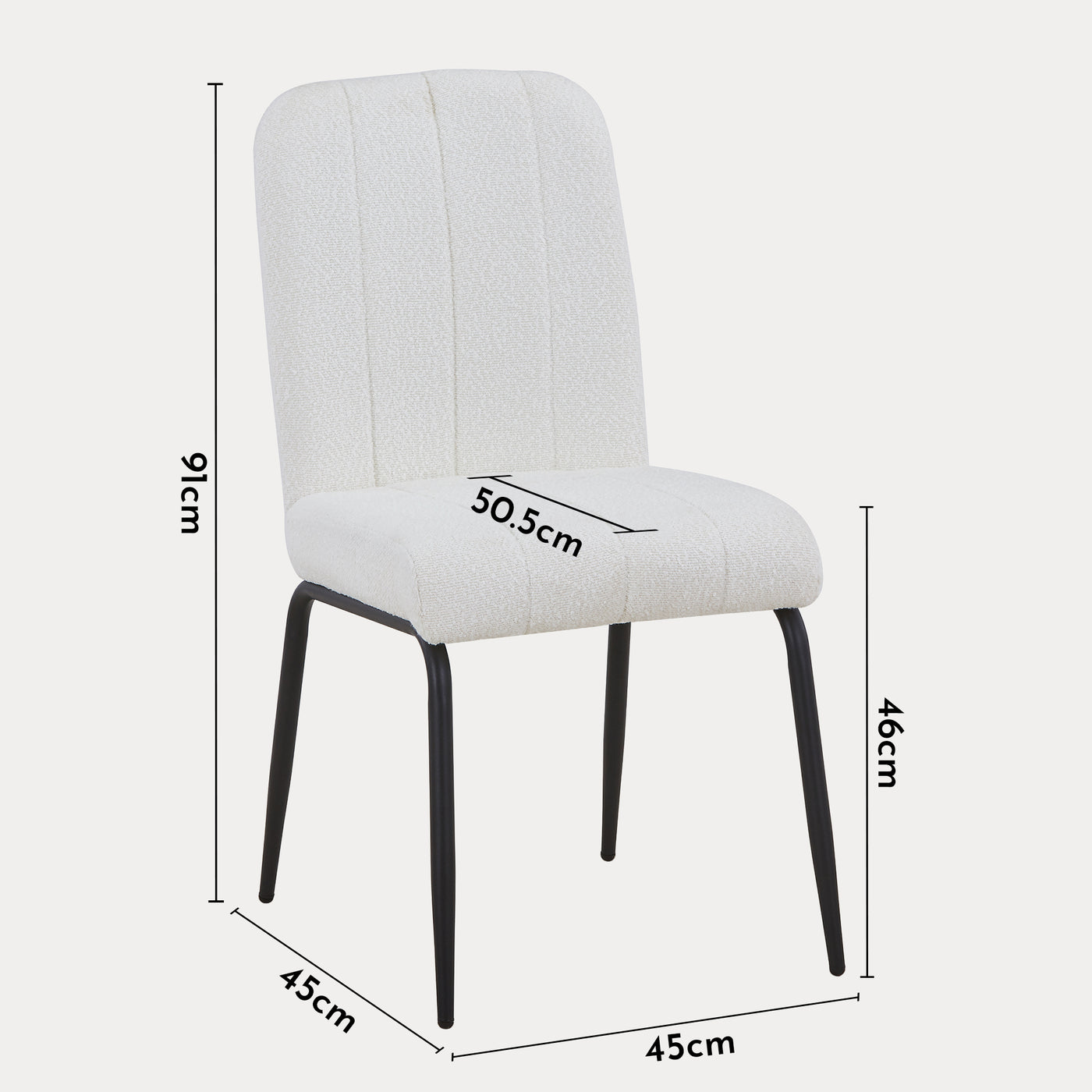 ZERA Lot de 4 chaises en tissu bouclette blanc écru pieds en métal noir