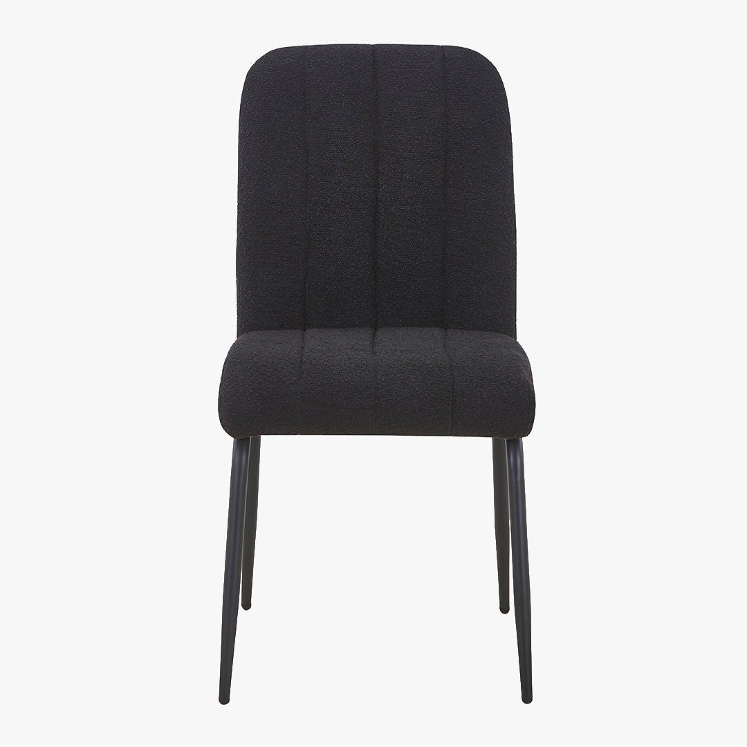 ZERA Lot de 4 chaises en tissu bouclette noir pieds en métal noir - Chaise de repas - Mobilier Deco