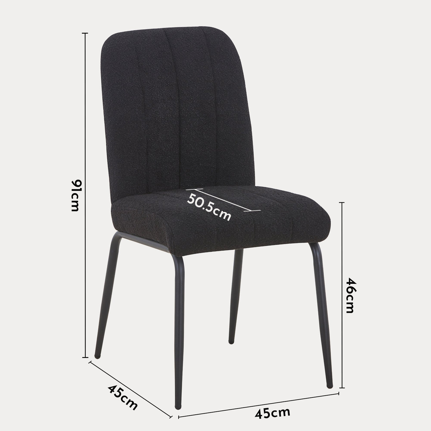 ZERA Lot de 4 chaises en tissu bouclette noir pieds en métal noir - Chaise de repas - Mobilier Deco